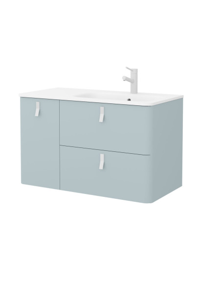 Mobile da Bagno Sospeso 90 cm con Piedini - Lavabo e Specchio Inclusi Cromo Blue Fog | Uniiq