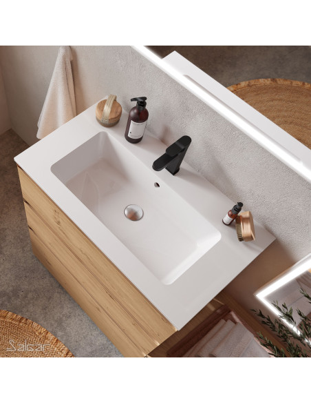 Mobile da Bagno Sospeso Cannettato 100 cm Lavabo e Specchio Inclusi Rovere Africa | Salgar Biba