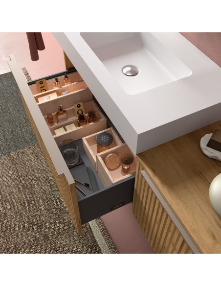 Mobile da Bagno Sospeso Cannettato 100 cm Lavabo e Specchio Inclusi Rovere Africa | Salgar Biba