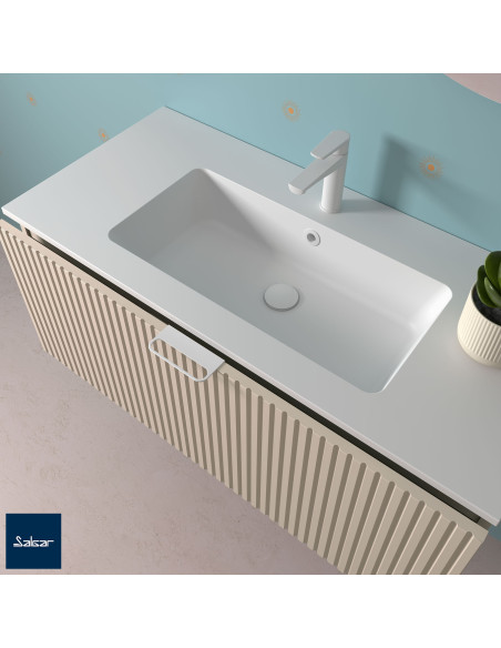 Mobile da Bagno Sospeso Cannettato 100 cm Lavabo e Specchio Inclusi Rovere Africa | Salgar Biba