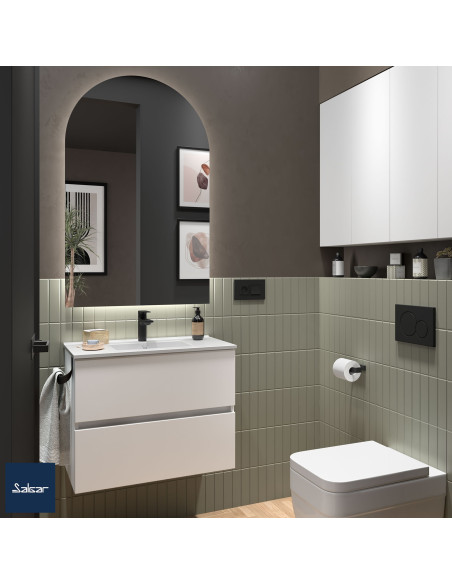 Mobile da Bagno Sospeso 70 cm Profondità Ridotta Lavabo e Specchio Inclusi Bianco Opaco | Salgar Fussion Line