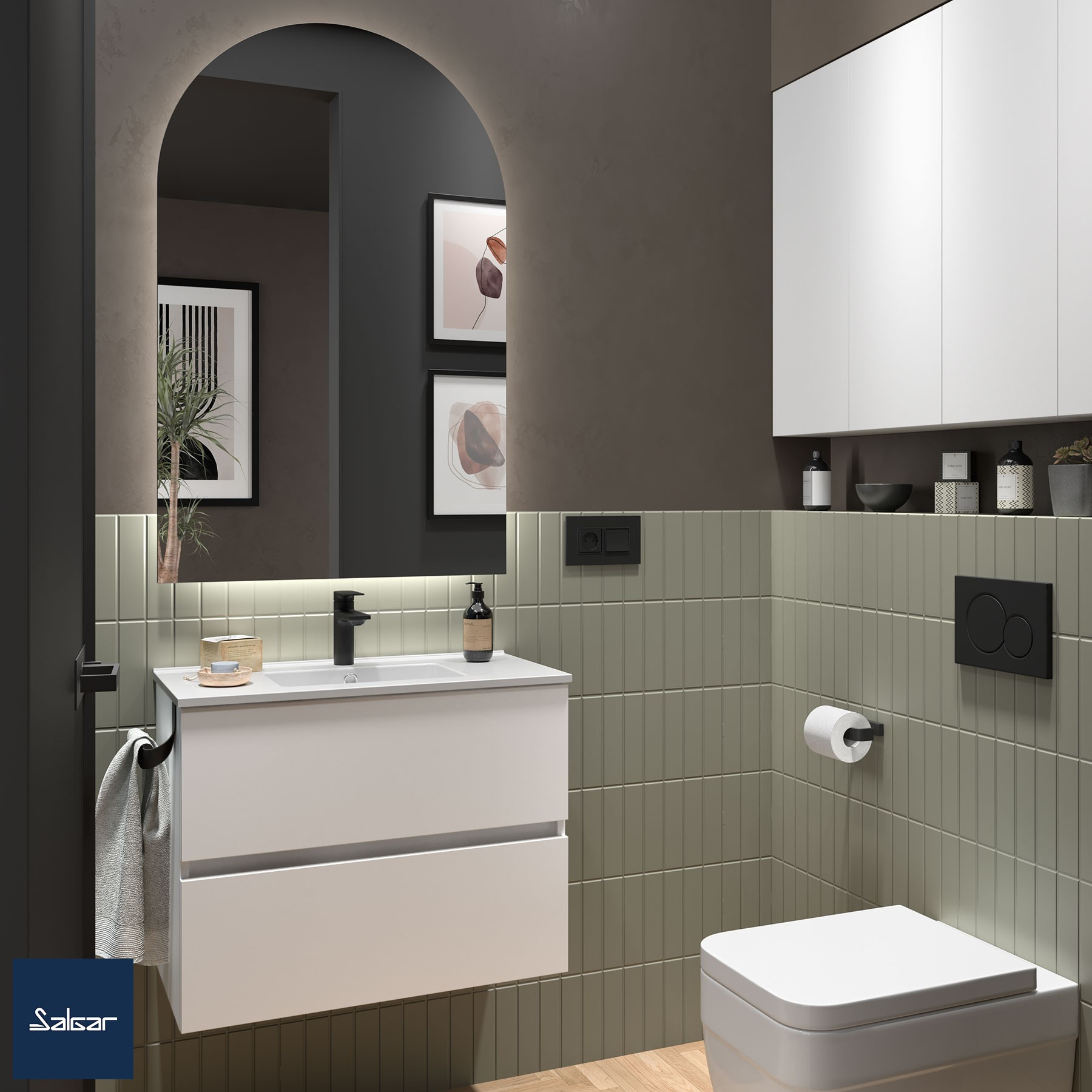 Mobile da Bagno Sospeso 70 cm Profondità Ridotta Lavabo e Specchio Inclusi Bianco Opaco | Salgar Fussion Line