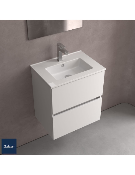 Mobile da Bagno Sospeso 70 cm Profondità Ridotta Lavabo e Specchio Inclusi Rovere Africa | Fussion Line