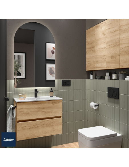 Mobile da Bagno Sospeso 70 cm Profondità Ridotta Lavabo e Specchio Inclusi Rovere Africa | Fussion Line