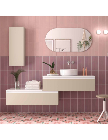 Mobile da Bagno Sospeso 140 cm Macchiato con Top e Specchio Inclusi Bianco Opaco | Salgar Spirit