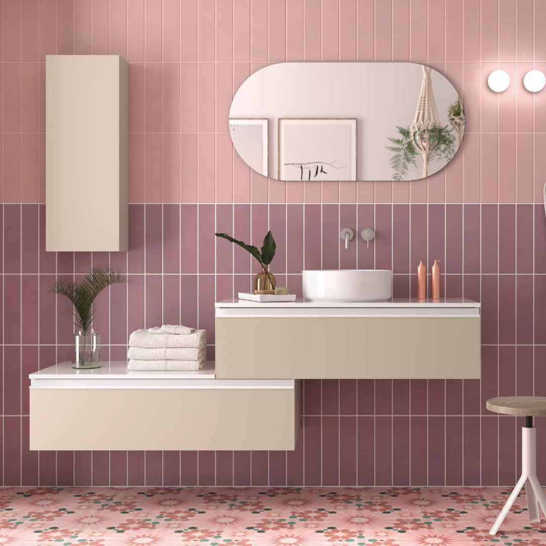 Mobile da Bagno Sospeso 140 cm Macchiato con Top e Specchio Inclusi Bianco Opaco | Salgar Spirit