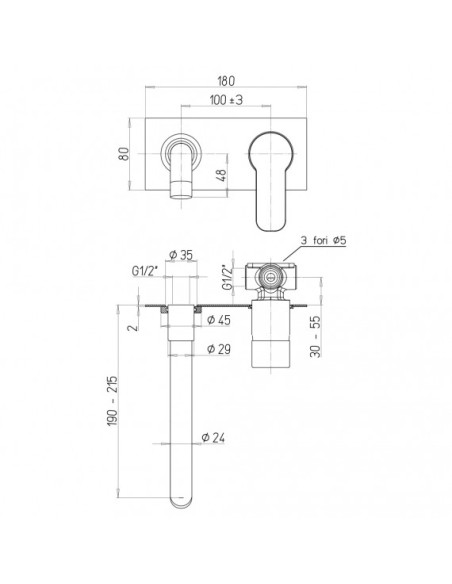 Miscelatore Lavabo a Parete con Piastra | Jacuzzi Rubinetteria Eolo