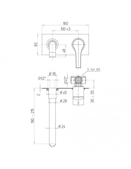Miscelatore Lavabo a Parete con Piastra | Jacuzzi Rubinetteria Moonlight