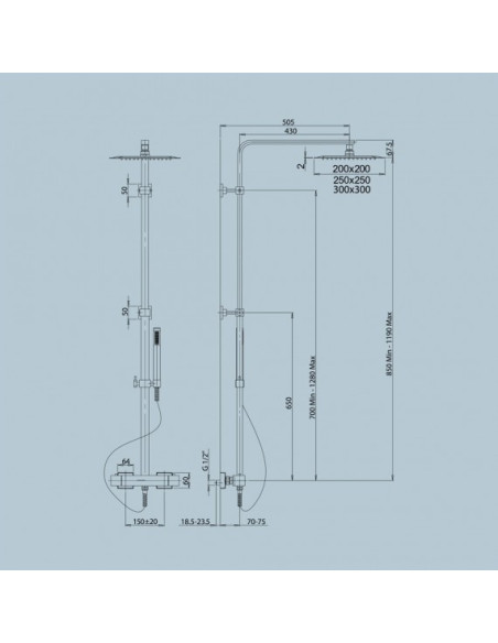 Colonna Doccia con Miscelatore Termostatico Soffione 25x25 | Jacuzzi Rubinetteria Glint Colonna Doccia