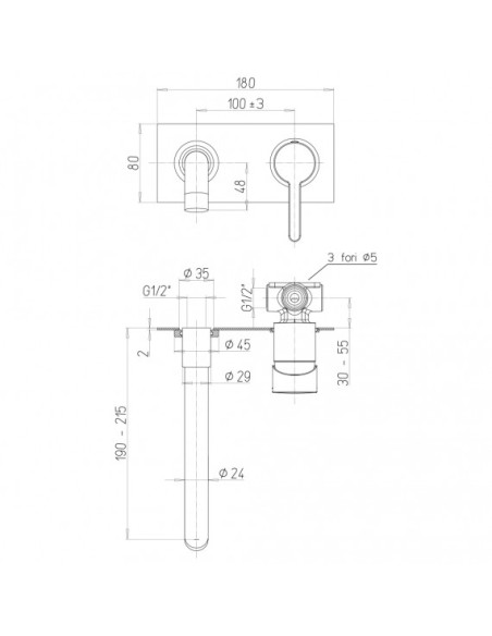Miscelatore Lavabo a Parete con Piastra Nero Opaco | Jacuzzi Rubinetteria Sunset Yo