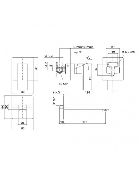 Miscelatore Lavabo a Parete Nero Opaco | Jacuzzi Rubinetteria Twinkle Yo