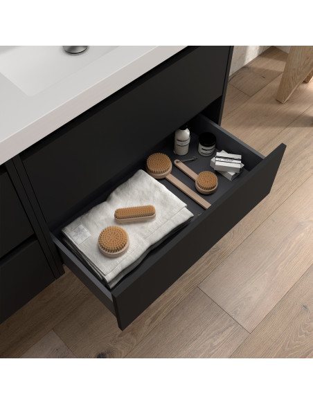 Doppio Mobile da Bagno Sospeso 120 cm Lavabo e Specchio Inclusi Nero Opaco | Salgar Noja