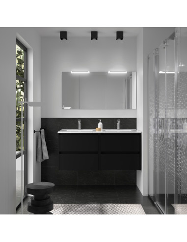 Doppio Mobile da Bagno Sospeso 120 cm Lavabo e Specchio Inclusi Nero Opaco | Salgar Noja