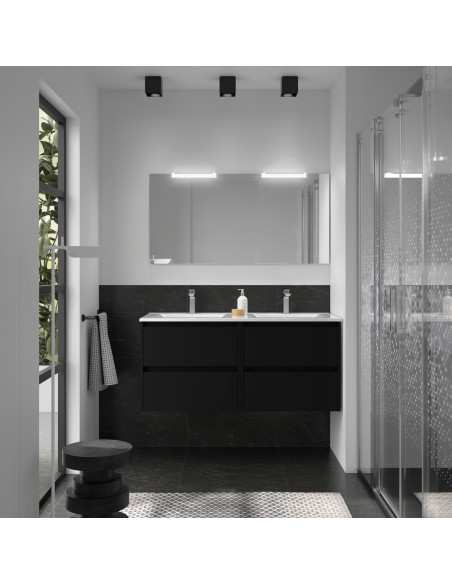 Doppio Mobile da Bagno Sospeso 120 cm Lavabo e Specchio Inclusi Nero Opaco | Salgar Noja