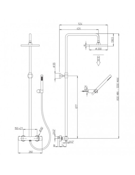 Colonna Doccia con Miscelatore Termostatico Soffione ø 20 cm Nero Opaco | Jacuzzi Rubinetteria  Lumos Yo