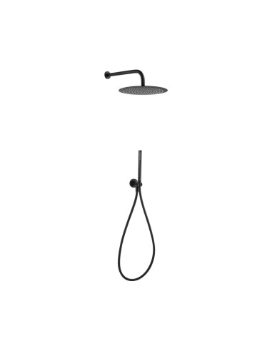 Kit Doccia Tondo ø 20 cm con Braccio e Duplex Nero Opaco | Jacuzzi Rubinetteria Sunset Yo