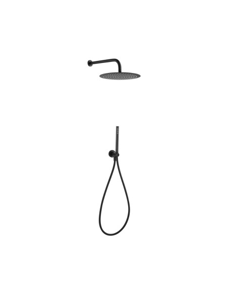 Kit Doccia Tondo ø 20 cm con Braccio e Duplex Nero Opaco | Jacuzzi Rubinetteria Sunset Yo