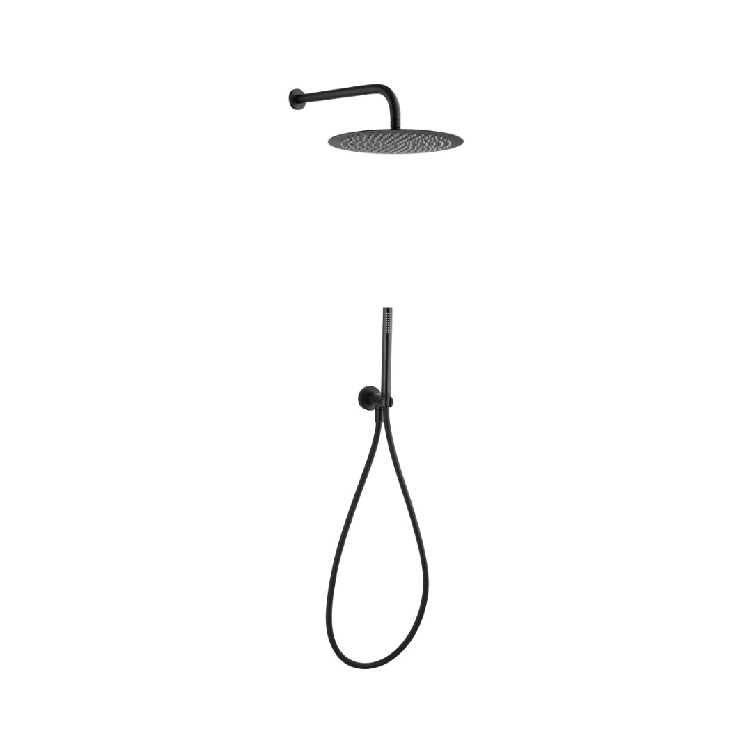 Kit Doccia Tondo ø 20 cm con Braccio e Duplex Nero Opaco | Jacuzzi Rubinetteria Sunset Yo