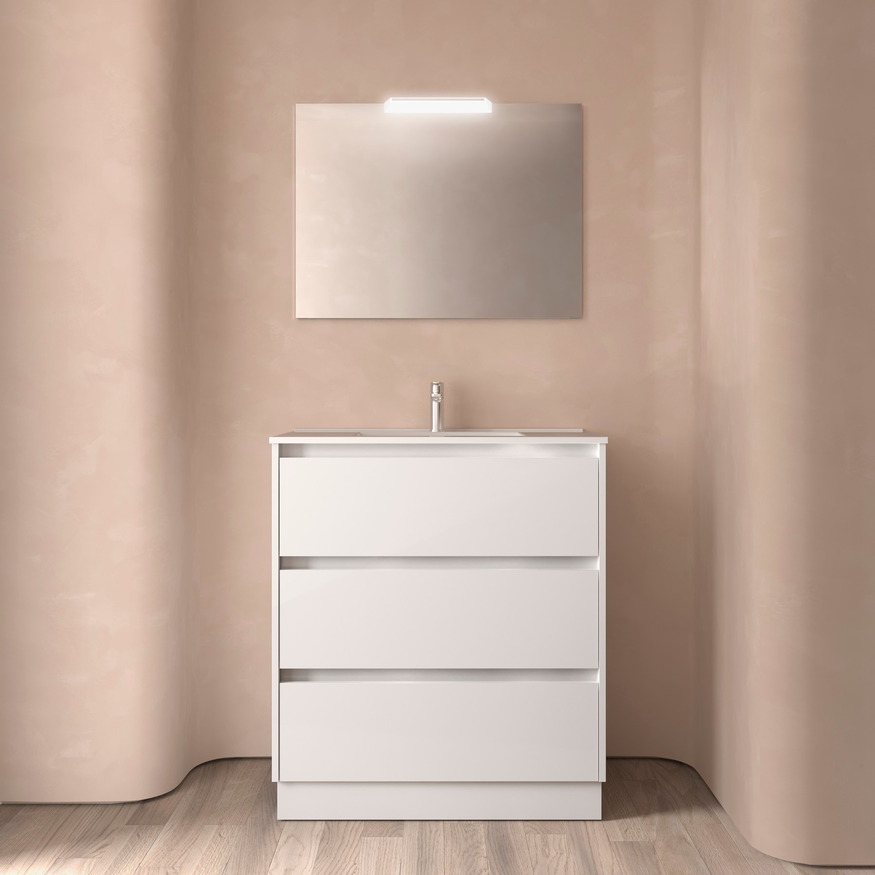 Mobile da Bagno a Terra 80 cm Lavabo e Specchio Inclusi Bianco Lucido | Salgar Noja