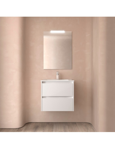 Mobile da Bagno Sospeso 60 cm Lavabo e Specchio Inclusi Bianco Lucido | Salgar Noja Mobili Sospesi