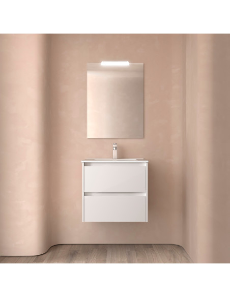 Mobile da Bagno Sospeso 60 cm Lavabo e Specchio Inclusi Bianco Lucido | Salgar Noja Mobili Sospesi