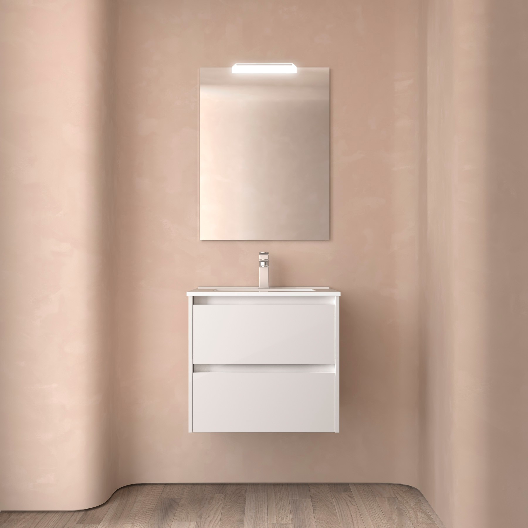 Mobile da Bagno Sospeso 60 cm Lavabo e Specchio Inclusi Bianco Lucido | Salgar Noja