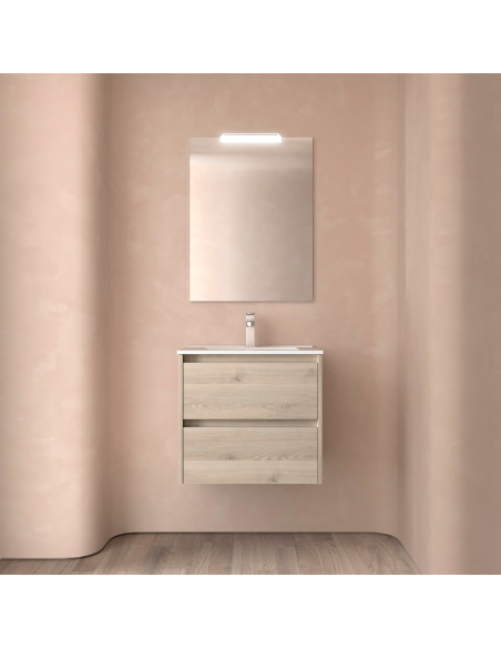 Mobile da Bagno Sospeso 60 cm Lavabo e Specchio Inclusi Natural | Salgar Noja Mobili Sospesi