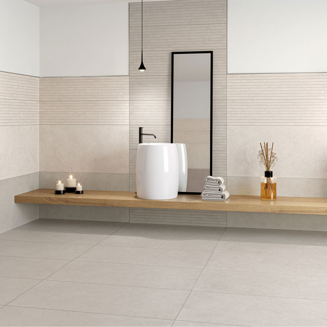 Pavimento Gres Porcellanato Rettificato Effetto Cemento Beige 90x90 cm | Tuscania Ceramiche Le Resine