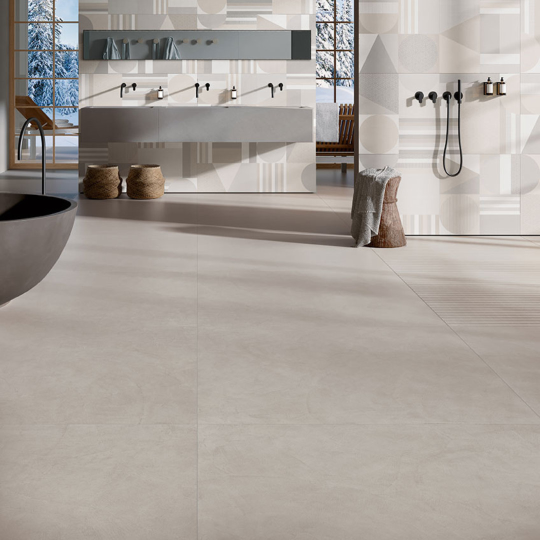 Pavimento Gres Porcellanato Rettificato Effetto Cemento Tortora 90x90 cm | Tuscania Ceramiche Le Resine