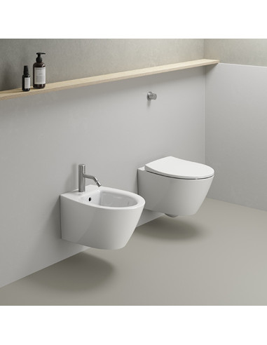 Coppia Sanitari Sospesi Vaso e Bidet Senza Brida + Coprivaso Soft-Close | Gsi Modo 52.37 Coppia Sanitari