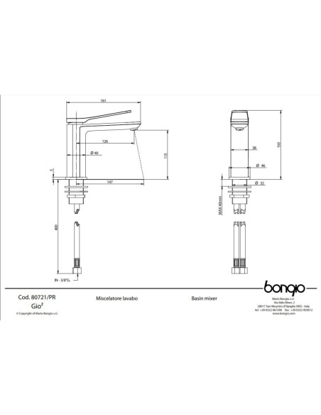 Miscelatore Lavabo con Scarico Click Clack |  Bongio Gio2