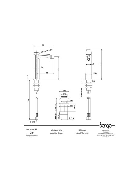 Miscelatore Bidet con Scarico Clic Clack | Bongio Gio 2