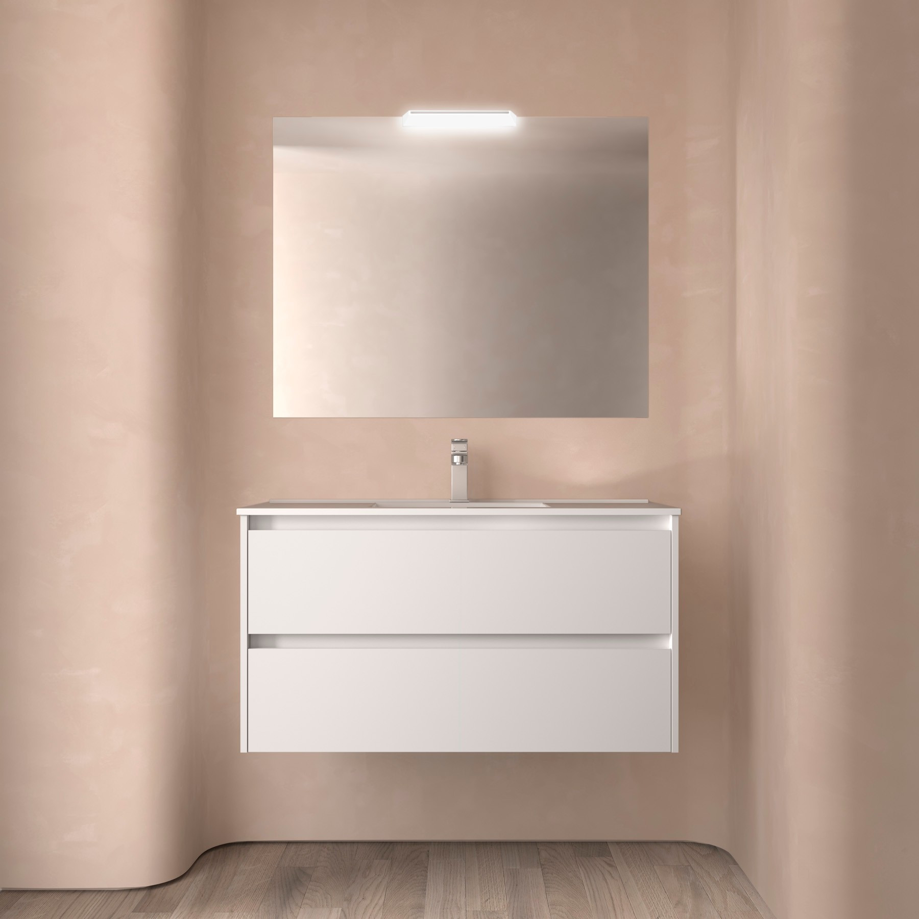 Mobile da Bagno Sospeso 100 cm Lavabo e Specchio Inclusi Bianco Opaco | Salgar Noja