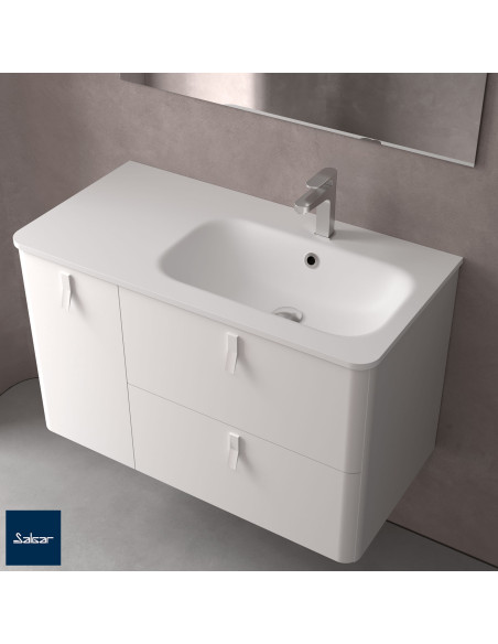 Mobile da Bagno Sospeso 90 cm con Piedini - Lavabo e Specchio Inclusi Cromo Blue Fog | Uniiq