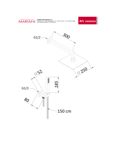 Set Doccia Acciaio Inox Quadro 25 x 25 cm | Mariani Rubinetterie Set Doccia