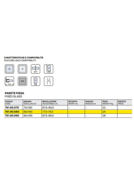 Box Doccia 3 Lati 80x120x80 cm con Porta Scorrevole e Cristallo Temperato 6 mm Trasparente 190h cm | Weiss Stern Tre Lati