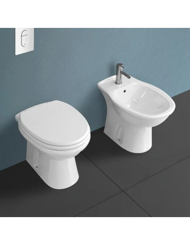 Coppia Sanitari Vaso e Bidet Staccato dal Muro + Coprivaso Tradizionale | Rak Karla 55.36 Coppia Sanitari