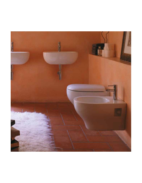 Coppia Sanitari Sospesi Vaso e Bidet Senza Brida + Coprivaso Soft-Close | Globo Grace New 52.36 Coppia Sanitari