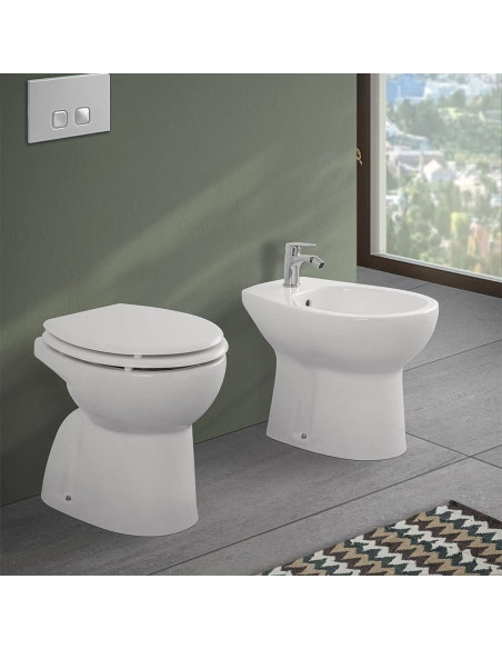 Coppia Sanitari Vaso e Bidet Staccato dal Muro + Coprivaso Tradizionale | Magic Coppia Sanitari