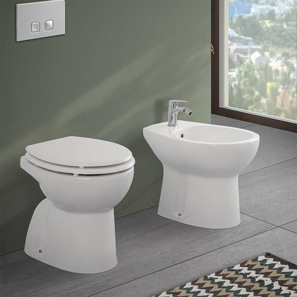 Coppia Sanitari Vaso e Bidet Staccato dal Muro + Coprivaso Tradizionale | Magic