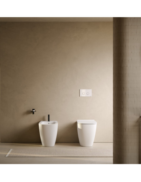 Coppia Sanitari Filomuro Vaso e Bidet Senza Brida + Coprivaso Soft-Close | Globo Genesis Multi 55.36 Coppia Sanitari