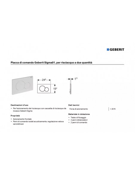 Placca di Comando Bianca | Geberit Sigma01