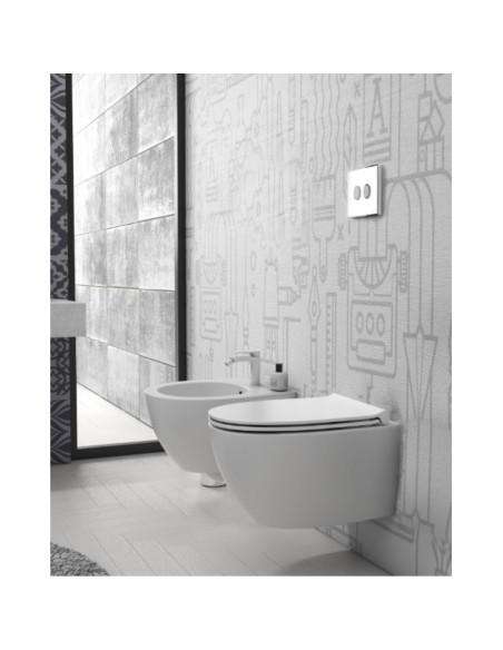Coppia Sanitari Sospesi Vaso e Bidet Senza Brida + Coprivaso Soft-Close | Globo 4ALL 54.36 Coppia Sanitari