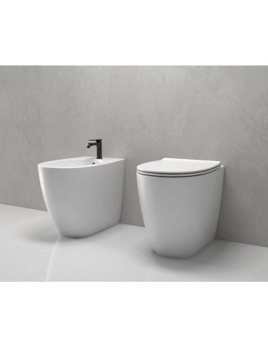 Coppia Sanitari Filomuro Vaso e Bidet Senza Brida + Coprivaso Soft-Close | Globo 4ALL  54.36 Coppia Sanitari