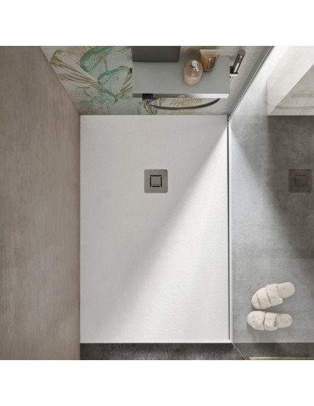 Piatto Doccia 80x160 Effetto Pietra Ultra Slim Antiscivolo Bianco H 2,5 | Geromin Forma Zoe Piatti Doccia Rettangolari