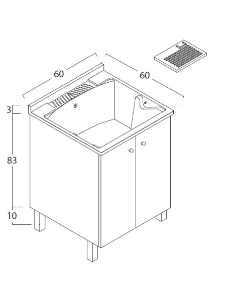 Mobile Lavatoio Due Ante Bianco 60x60 cm 95.5h cm Asse In Termoplastico | Geromin Prima Mobili Lavatoio