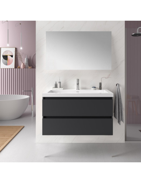 Mobile da Bagno Sospeso 100 cm Lavabo e Specchio Inclusi Antracite | Salgar Spirit