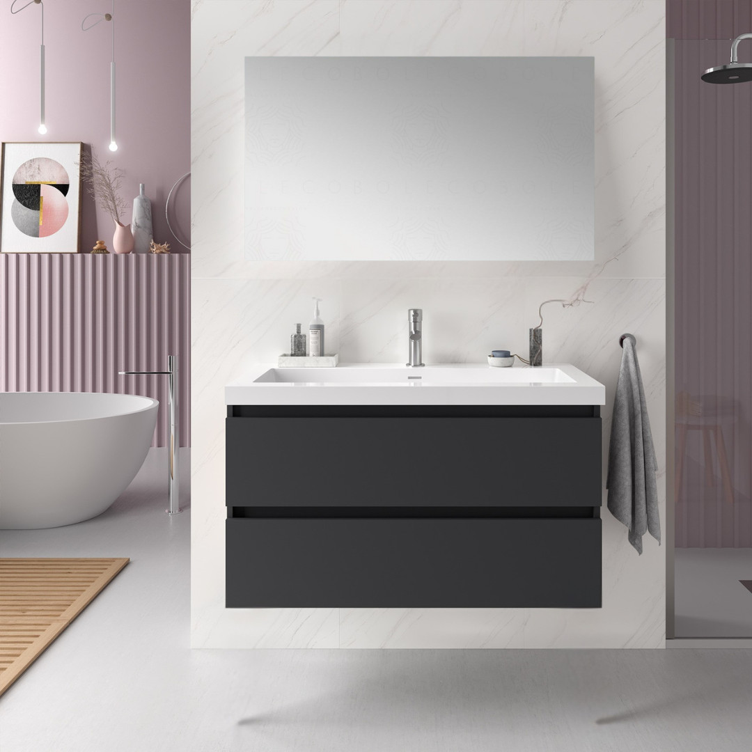 Mobile da Bagno Sospeso 100 cm Lavabo e Specchio Inclusi Antracite | Salgar Spirit