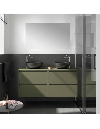 Mobile da Bagno Sospeso 140 cm con Top e Specchio Inclusi Verde Opaco | Salgar Noja