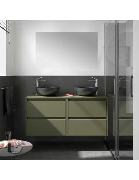 Mobile da Bagno Sospeso 140 cm con Top e Specchio Inclusi Verde Opaco | Salgar Noja